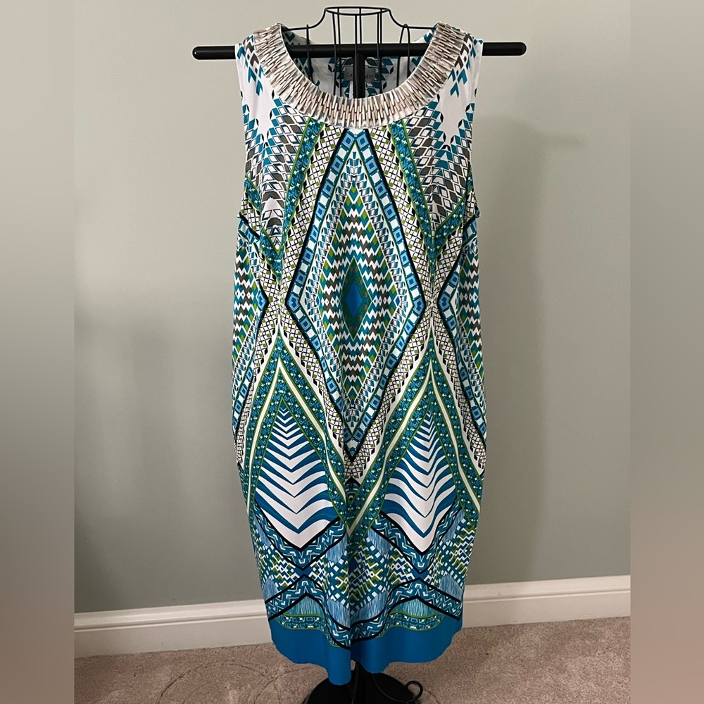 Teal and White Patterned Dress 1X